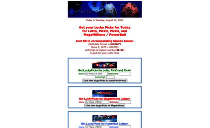 Luckypicks.com website. Personal Lucky Picks.